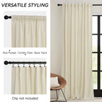 Ryb Home 90 Inches Beige Velvet Curtains - Rod Pocket & Back Tab Super Soft Winter Window Panels Privacy Theraml Insulted Drapes For Bedroom Bathroom, W52 X L90, 1 Pair