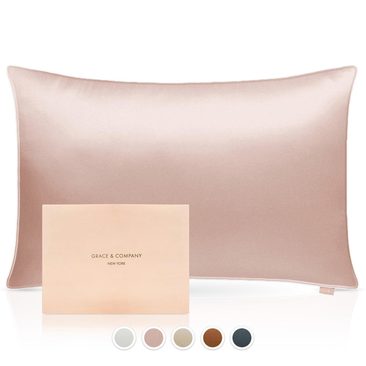 Grace & Company Silky Satin Pillowcase For Hair & Skin, Oeko-Tex Certified Satin Silk Pillowcase With Zipper - Ultra Smooth Pink