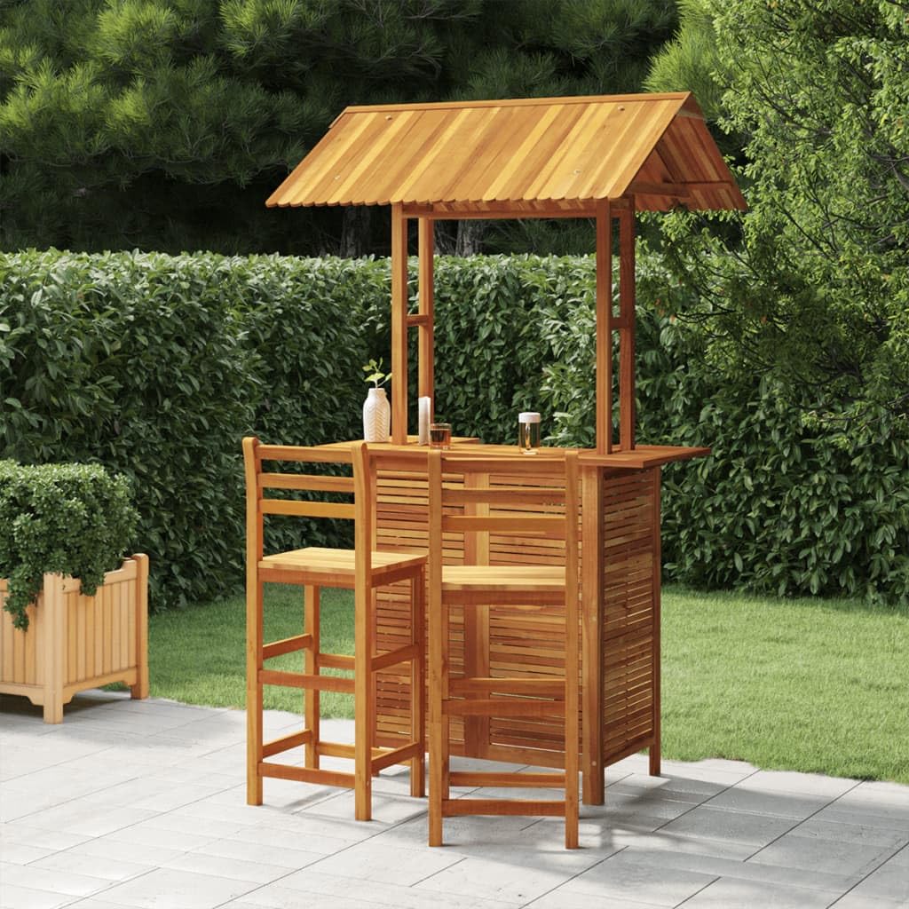 vidaXL Solid Acacia Wood 3 Piece Patio Bar Set - Thumbnail 5