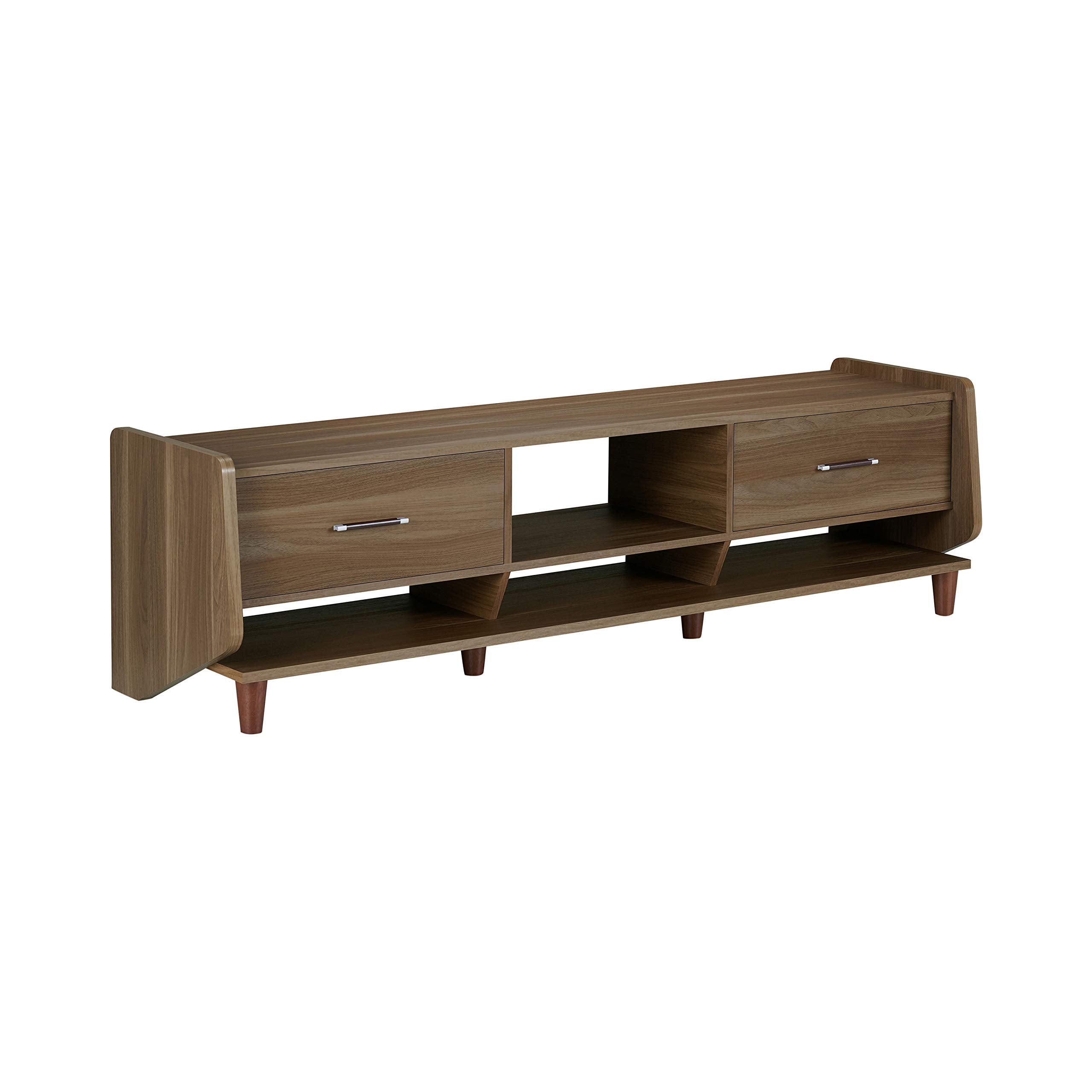 HOMES: Inside + Out Pomeroy Mid-Century Modern 2-Drawer 71 in. TV Stand with 4 Open Shelves for Family Room, Entertaining, Movie