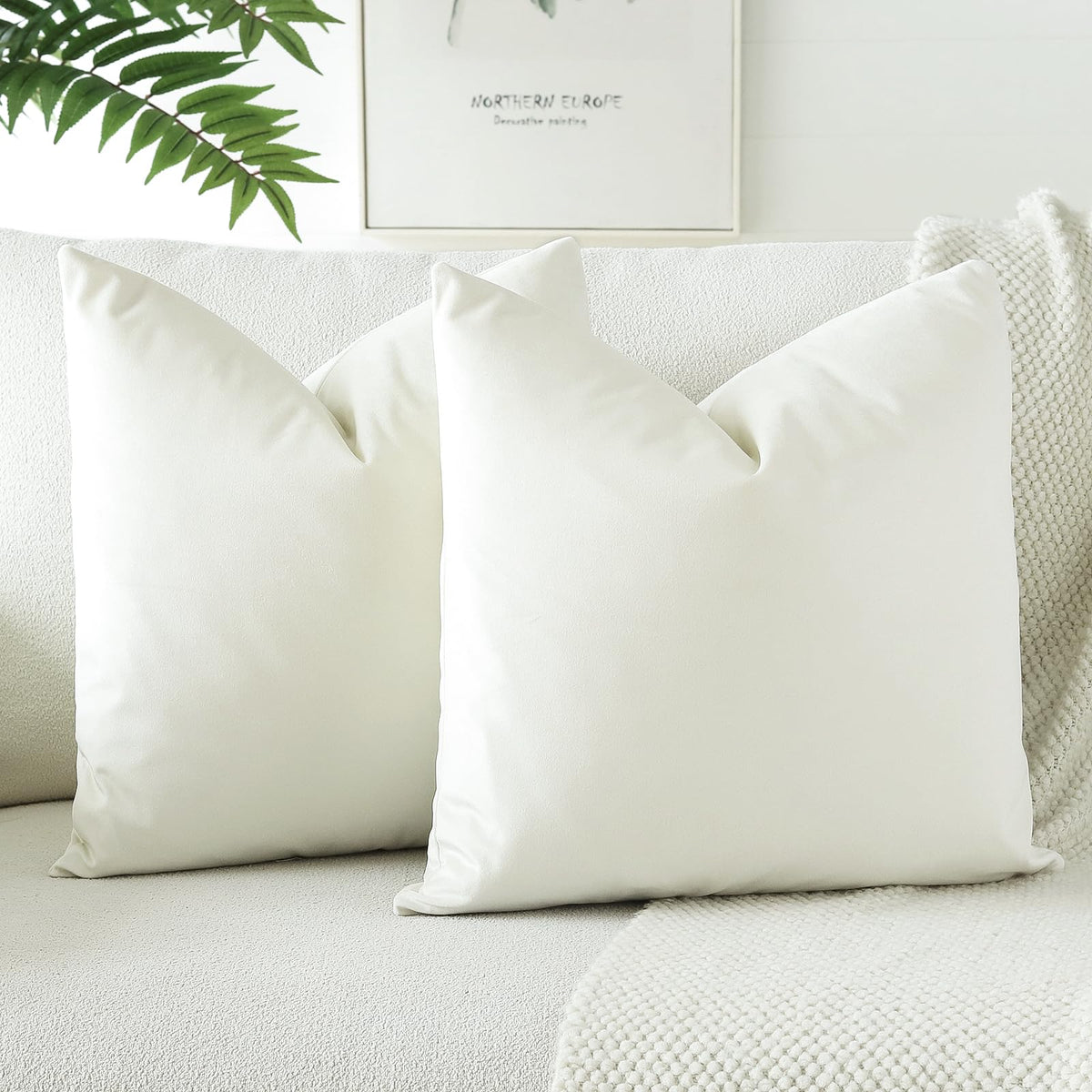 Otostar Pack Of 2 Velvet Soft Decorative Throw Pillow Covers 18 X 18 Inch Solid Square Cushion Case Couch Home Decor Pillow Covers For Sofa Bedroom Living Room (Cream White)