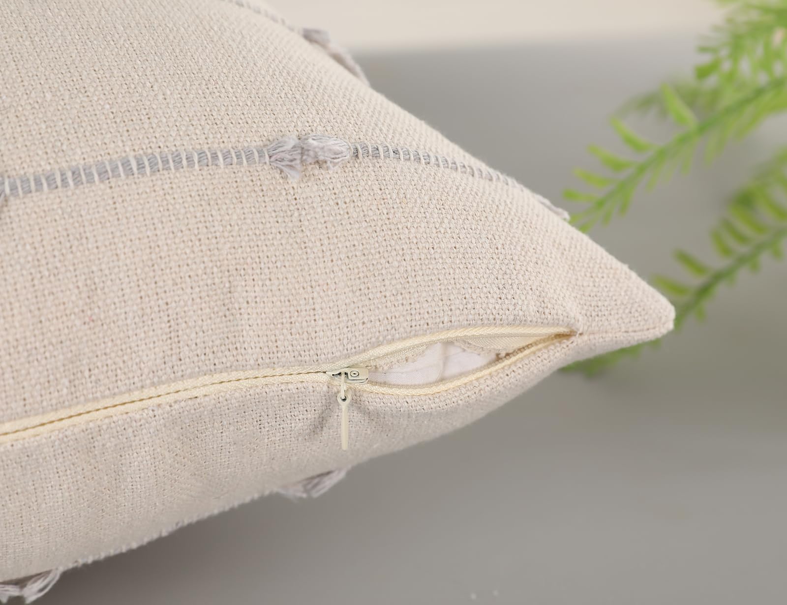 Nuyecy Set Of 2 Boho Throw Pillow Covers 20X20,Stone Grey And White Neutral Couch Pillow Case With Tassel Fringe Decorative,Mode