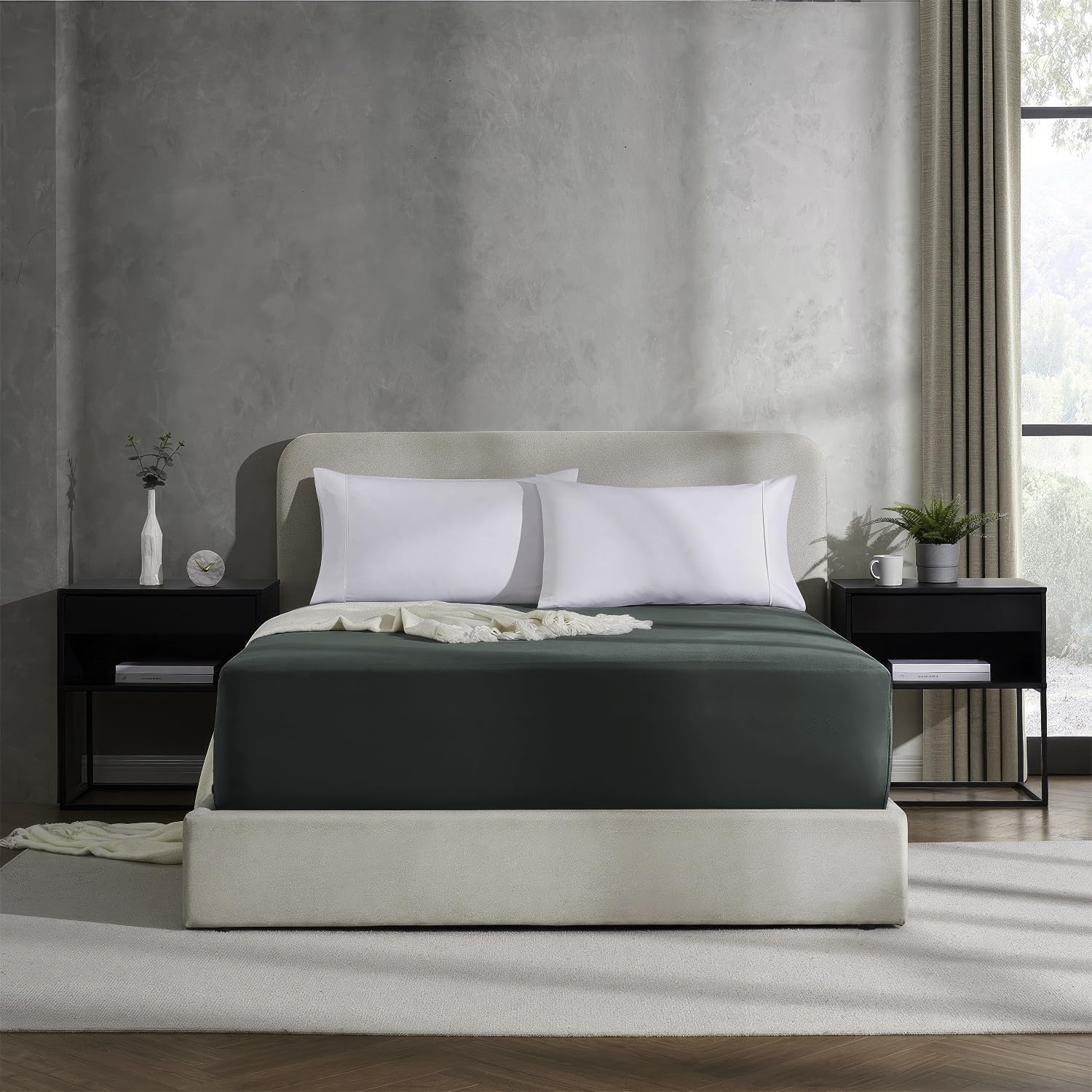 Nestl Forest Green California King Fitted Sheet - Extra Deep Pocket, 1800 Microfiber, Ultra Soft, Fits Up To 24 Inch Mattress
