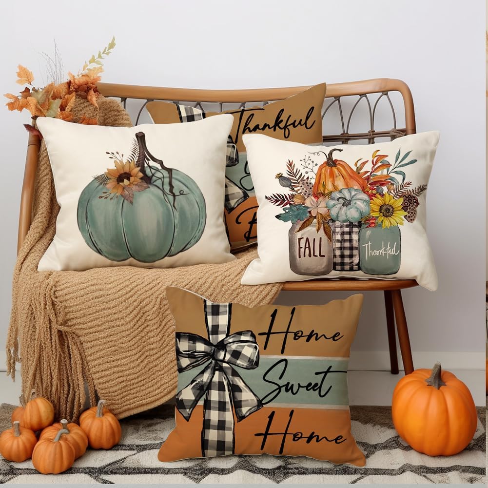 Rabusofa Fall Outdoor Pillows Waterproof 18X18 Inch Set Of 4 Thanksgiving Decorations For Autumn Home Sweet Home Thankful Gratef