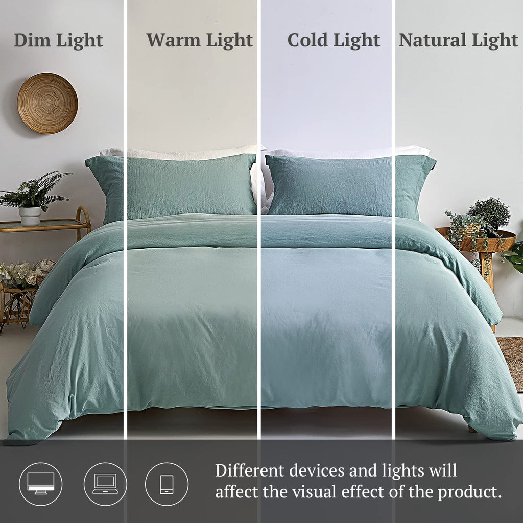 Mildly Super Soft Duvet Cover - 100% Washed Microfiber Grayish Teal Comforter Cover Set 3 Pieces With Zipper Closure & Corner Ti