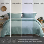 Mildly Super Soft Duvet Cover - 100% Washed Microfiber Grayish Teal Comforter Cover Set 3 Pieces With Zipper Closure & Corner Ti