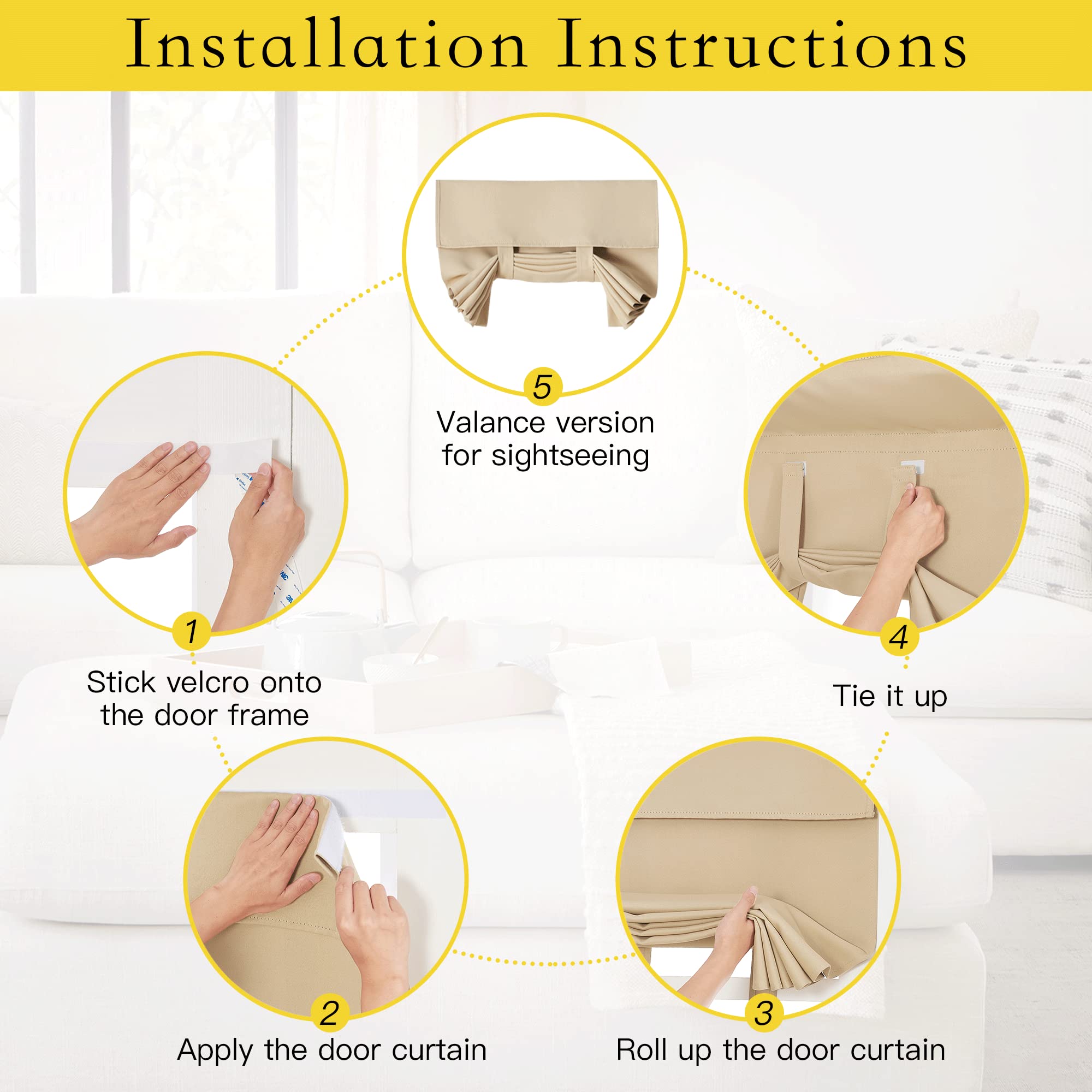 Nicetown Door Curtain For Doorways French Door Curtains Tricia Window Door Curtain Thermal Insulated Privacy French Door Sidelight Curtains Tie Up Shades, W26 X L72 Inch, 1 Panel, Biscotti Beige