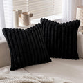 Miulee Black Throw Pillow Covers 18X18 Inch Set Of 2 Fuzzy Striped Soft Pillowcase With Velvet Back Faux Rabbit Fur Cushion Cove