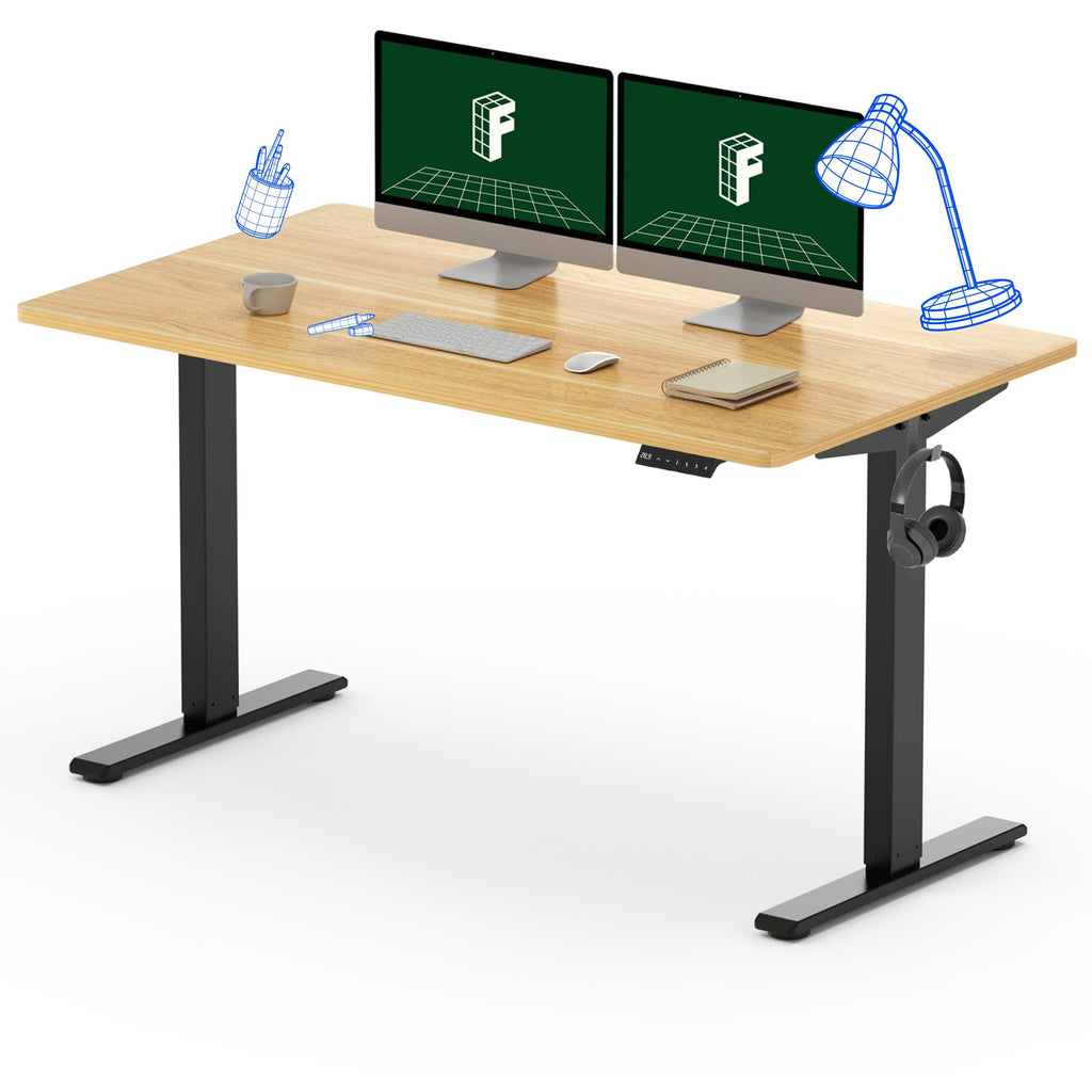 Flexispot En1 Electric Stand Up Desk 55 X 28 Inches Whole-Piece Desk Ergonomic Memory Controller Standing Desk Height Adjustable Desk(Black Frame + 55' Maple Top, 2 Packages)