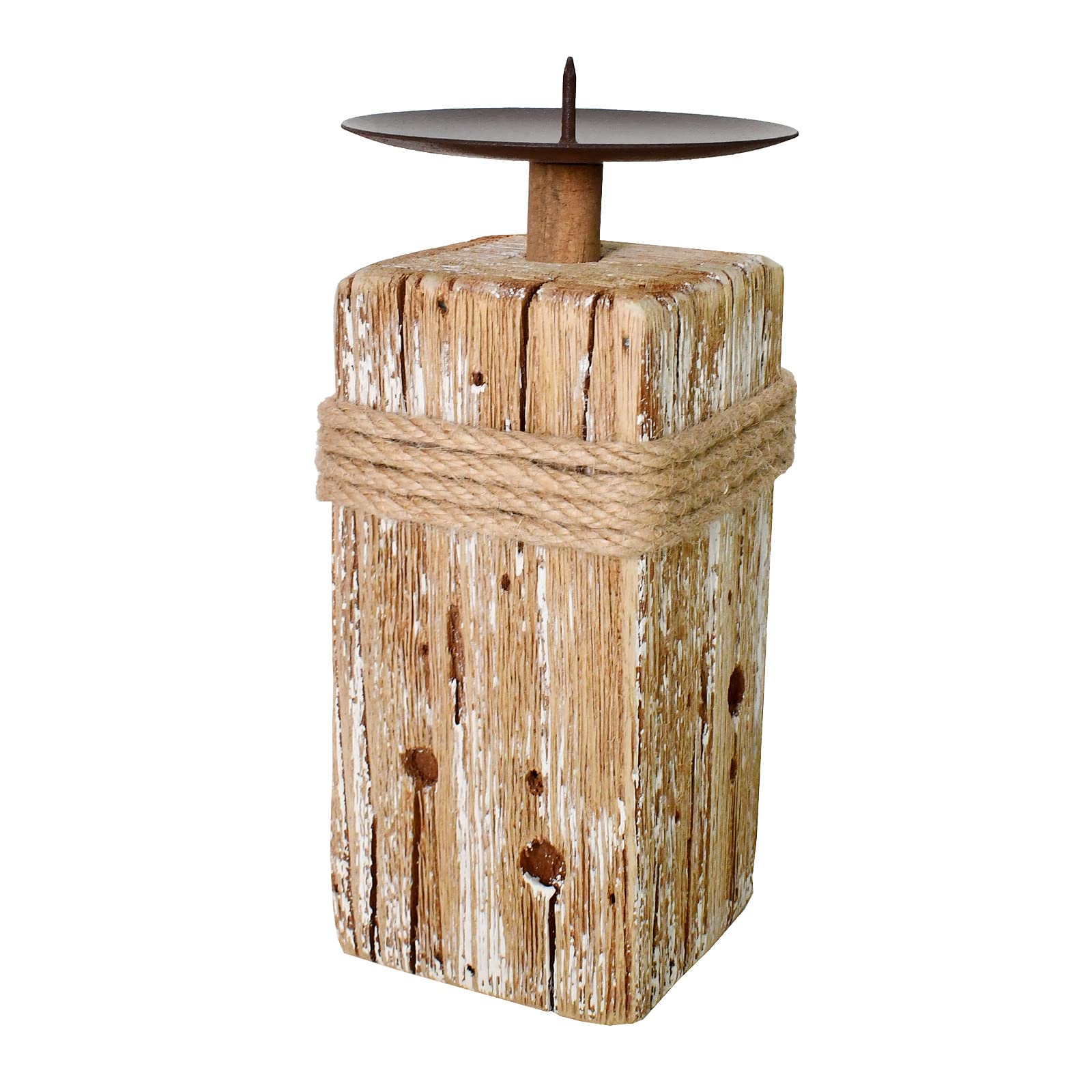 Farmhouse Rustic Candle Holder for Pillar Candles, 7.28 H Vintage Seaside Wood Pillar Candles Holder Decorative Candlestick Hold