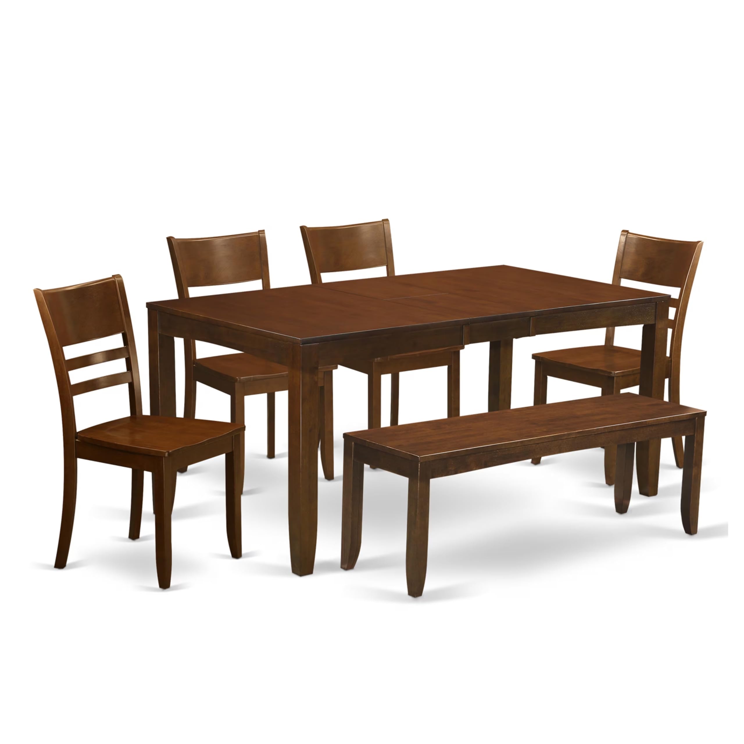 East West Furniture LYFD6-ESP-W Lynfield 6 Piece Room Set Contains a Rectangle Kitchen Table with Butterfly Leaf and 4 Dining Chairs with a Bench, 36x66 Inch