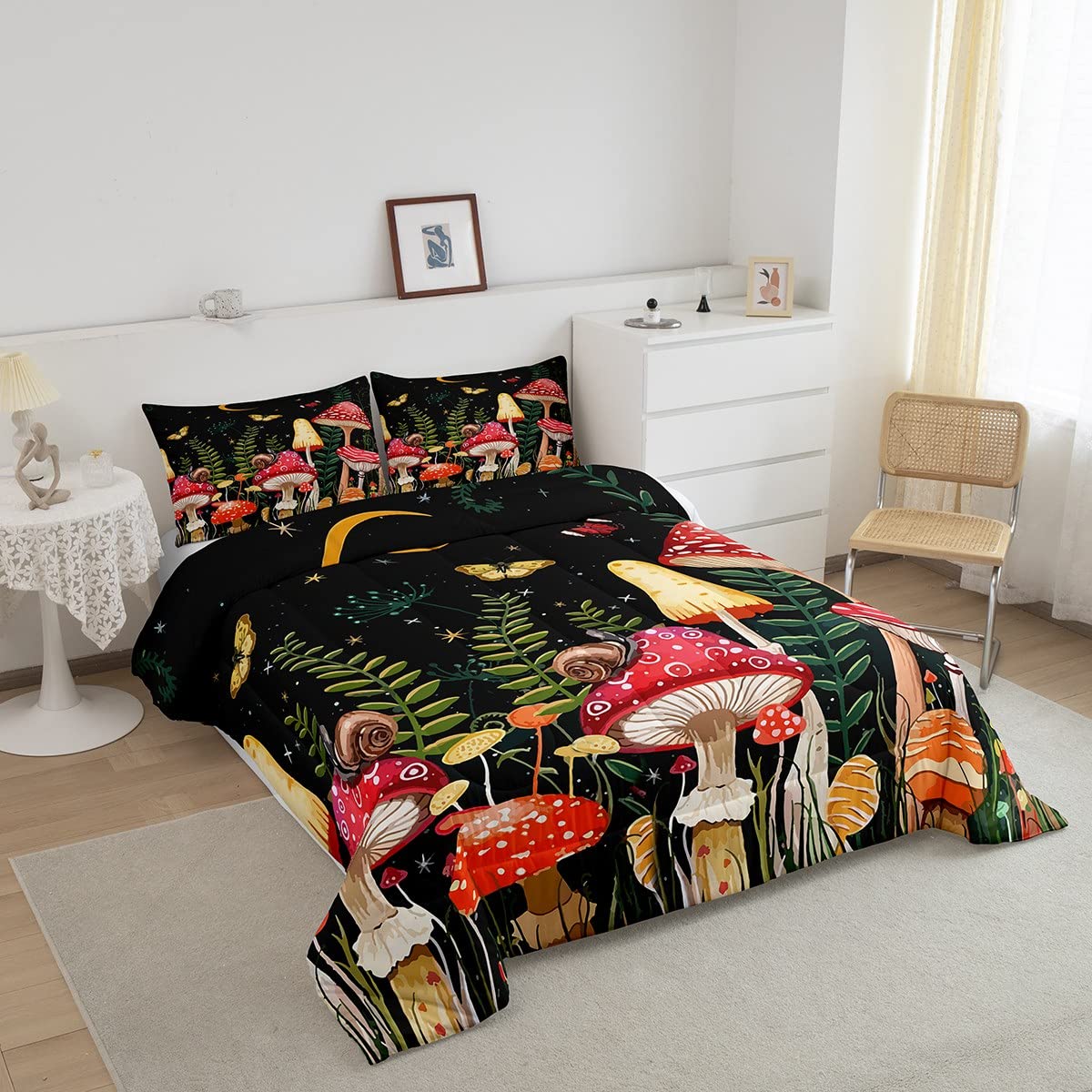 Feelyou Kids Mushroom Bedding Set Natural Wild Fungus Comforter Set For Kids Boys Girls Botanical Plants Duvet Set Butterfly Com