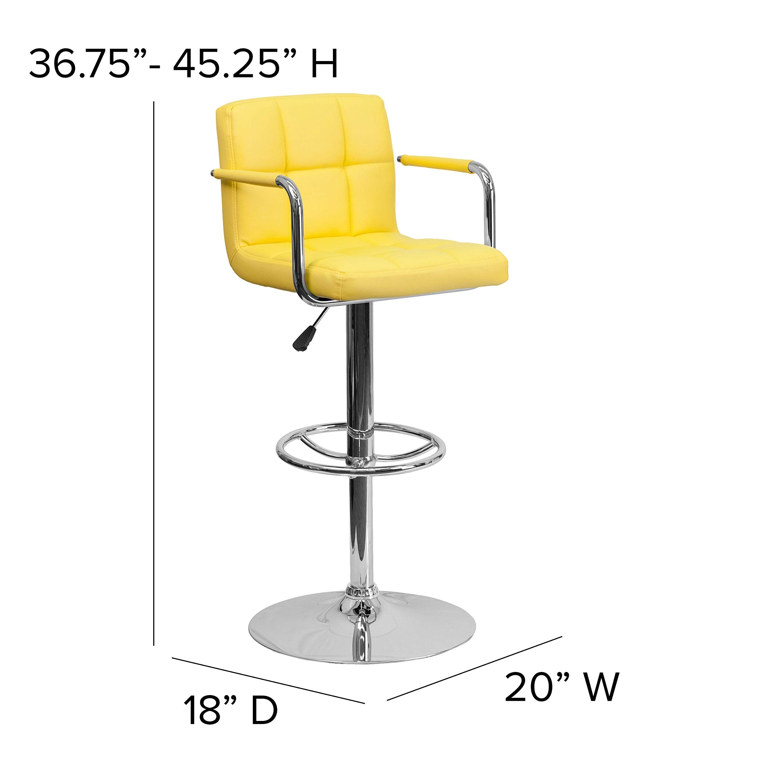 Flash Furniture Vinyl Adjustable Height Barstool, 1 Pack, Yellow