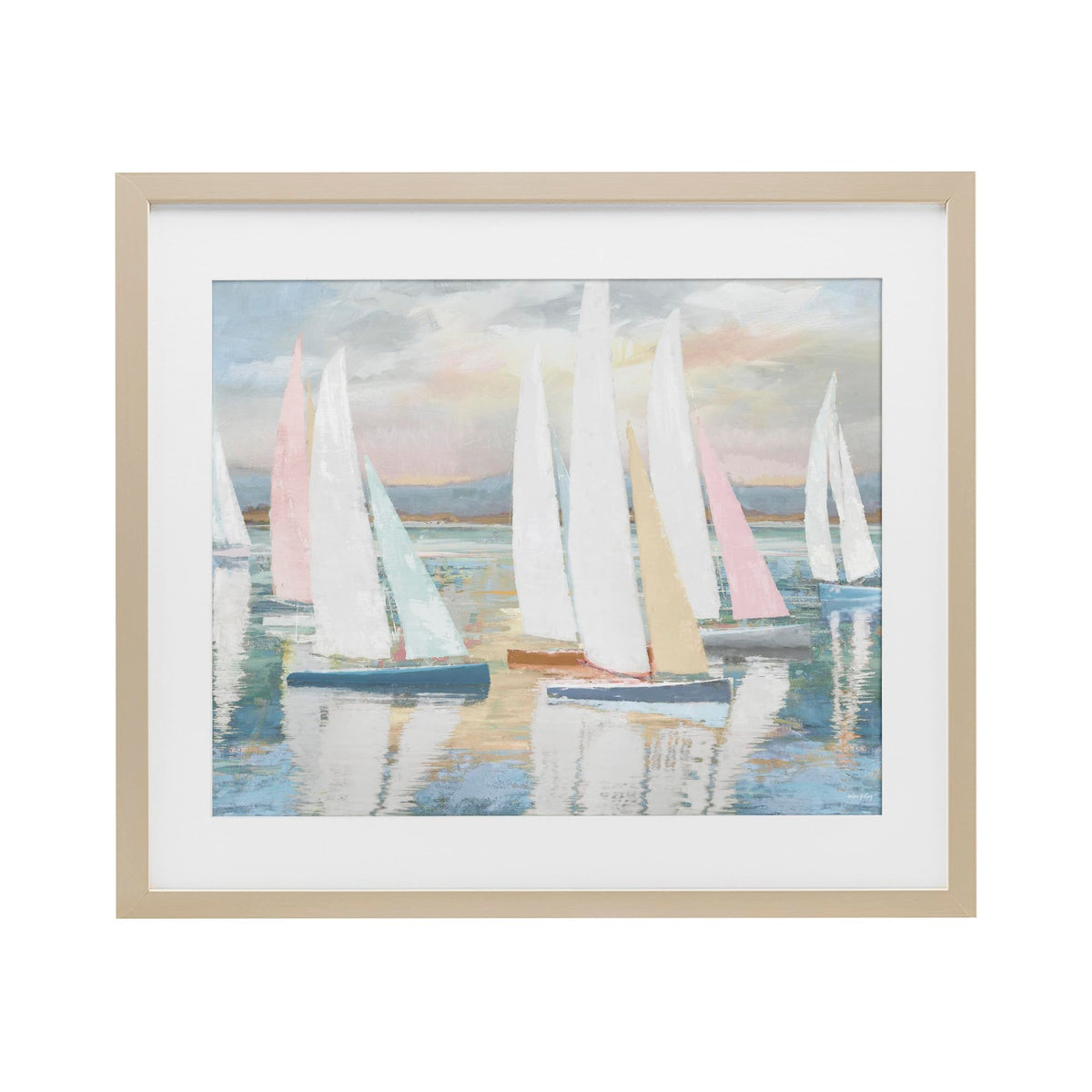 Stupell Industries Pastel Voyage Boats Birch Framed Print Under Glass design by Amber Sterling, 17 x 21