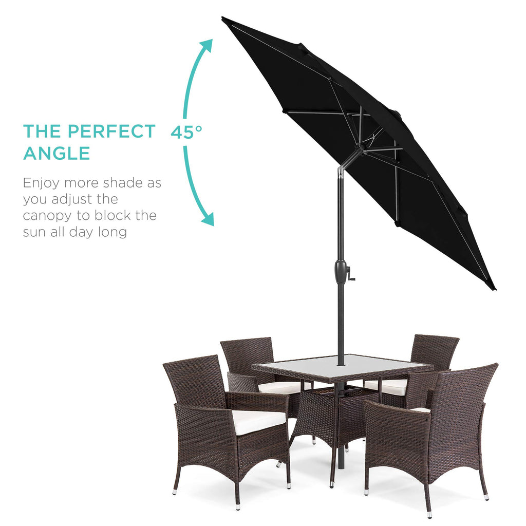 Best Choice Products 7.5Ft Heavy-Duty Round Outdoor Market Table Patio Umbrella W/Steel Pole, Push Button Tilt, Easy Crank Lift - Black