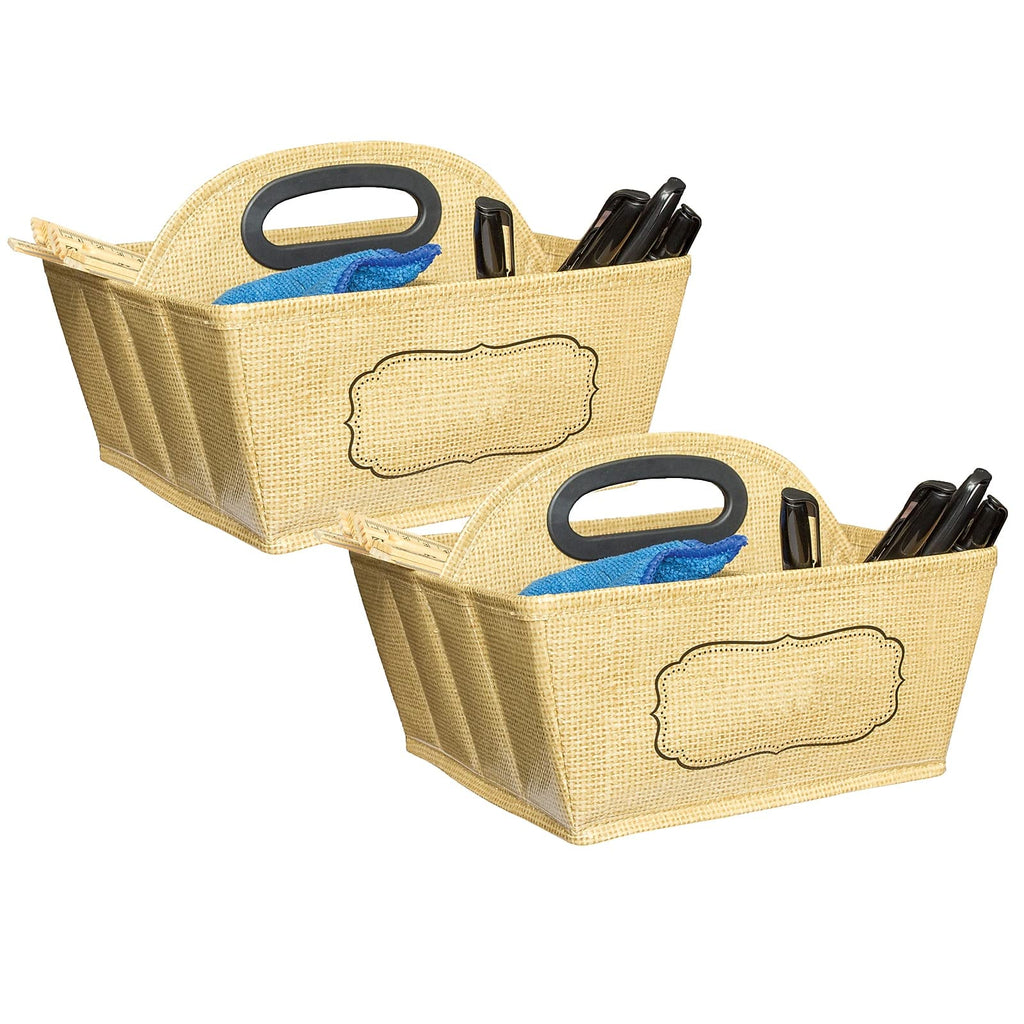 Teacher Created Resources Tcr20836-2 Vinyl Storage Caddy, 9-Inch X 9-Inch X 6-Inch, Burlap Design, Pack Of 2