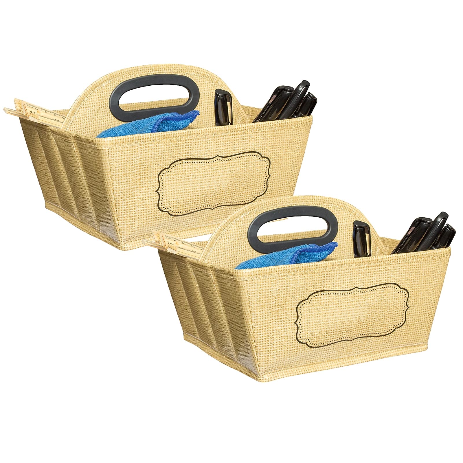 Teacher Created Resources Tcr20836-2 Vinyl Storage Caddy, 9-Inch X 9-Inch X 6-Inch, Burlap Design, Pack Of 2