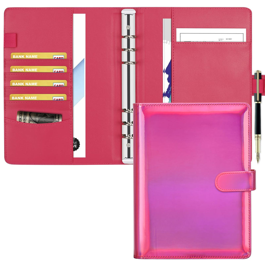 Toplive A5 Notebook Binder 6 Ring Refillable Binder, Pu Leather Planner Binder Personal Budget Binder Organizer Cover With Magne