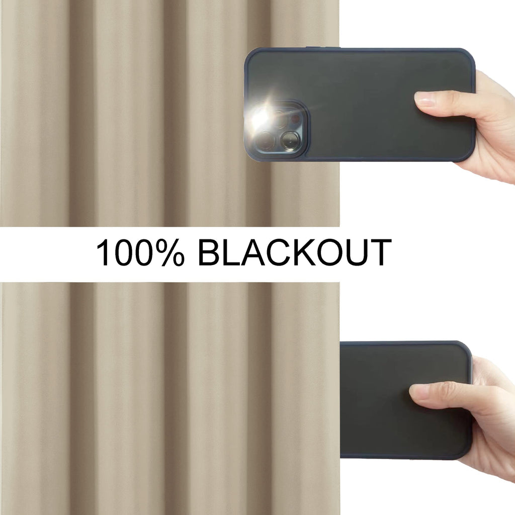 Lemomo 100% Blackout Curtains 52 X 72 Inch/Beige Curtains 2 Panels With Black Lining Room Darkening Thermal Insulated Bedroom Cu
