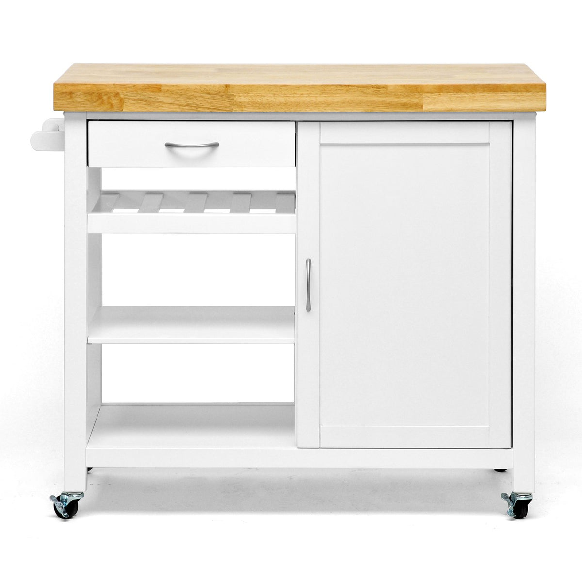 Baxton Studio Denver Modern Kitchen Cart/Island With Butcher Block Top, Natural, White