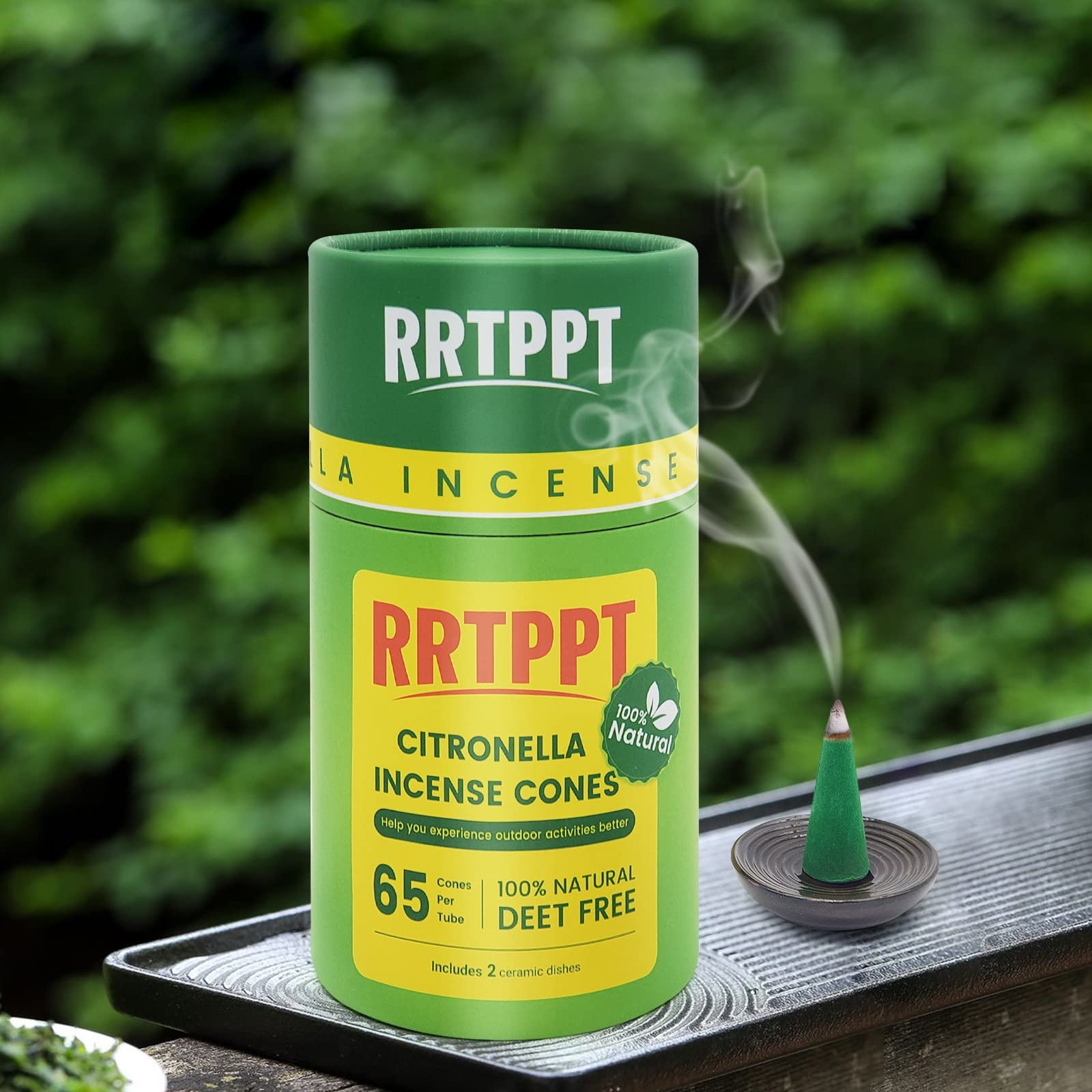 Rrtppt Citronella Incense Cones With 2 Ceramic Dishes | Made With Plant-Based Ingredients | Citronella Oil | Lemongrass Oil | Ro