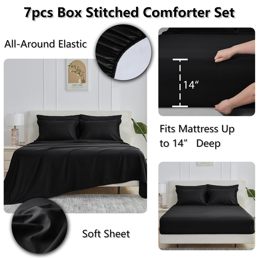Cozylux Full Size Comforter Sets - 7 Pieces Bed In A Bag Set Black Full, Complete Bedding Sets Bed Set For All Season With Comforter, Flat Sheets, Fitted Sheet, Pillowcases & Shams