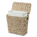 YANGQIHOME Water Hyacinth Bathroom Trash Can with Lid, Slim Rectangular Woven Waste Basket with Removable Waterproof Inner Bin, 
