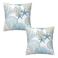 Nautical Coastal Beach Pillow Covers 18X18 Set Of 2, Ocean Themed Seashell Coral Starfish Throw Pillow Covers Outdoor Decorative