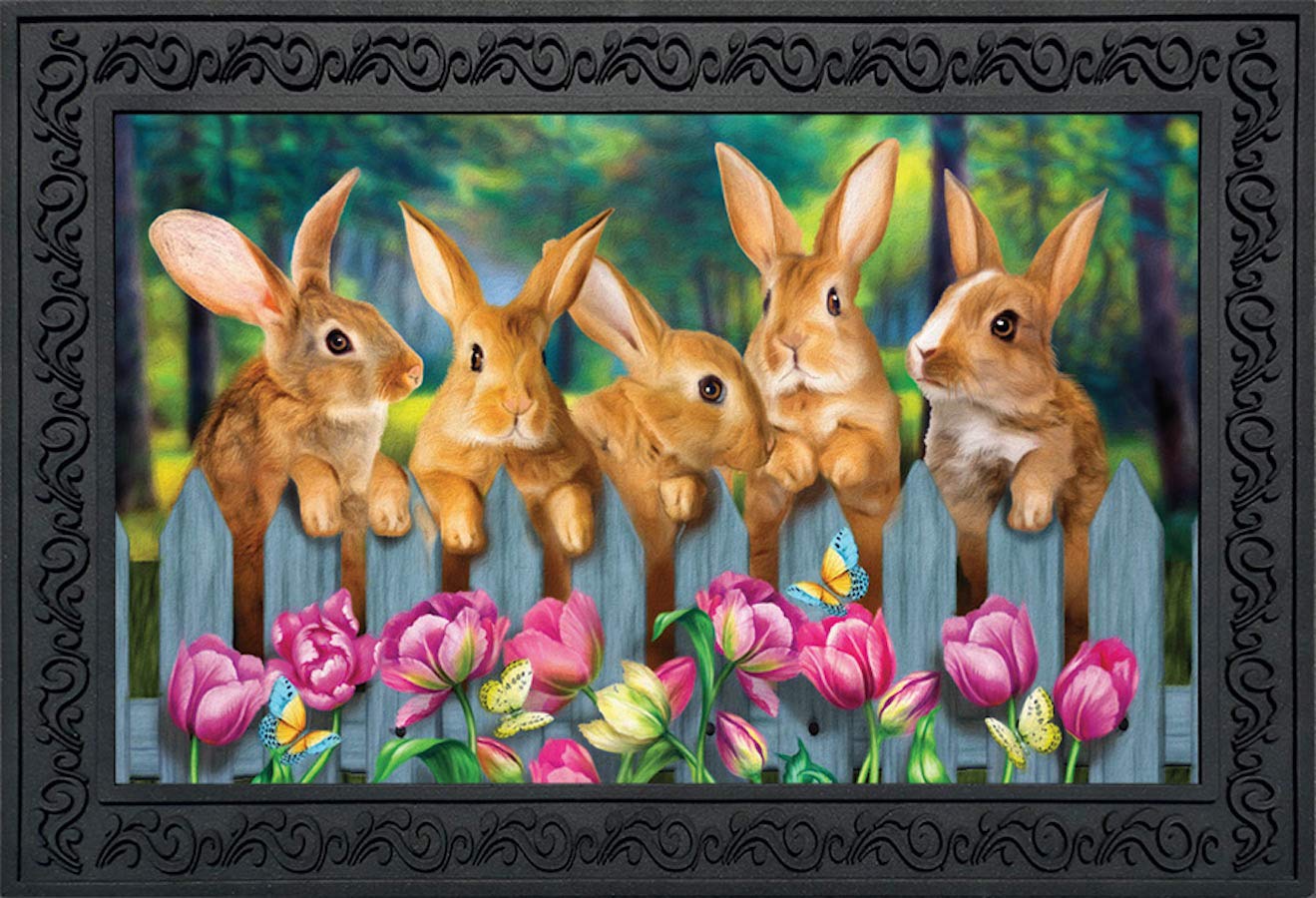 Briarwood Lane Garden Bunnies Spring Doormat Tulips Easter Rabbits Indoor Outdoor 30' X 18'