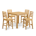 East West Furniture CAFE5-OAK-W 5 Piece Counter Height Pub Set Includes a Square Dining Room Table and 4 Kitchen Chairs, 42x42 Inch, Oak