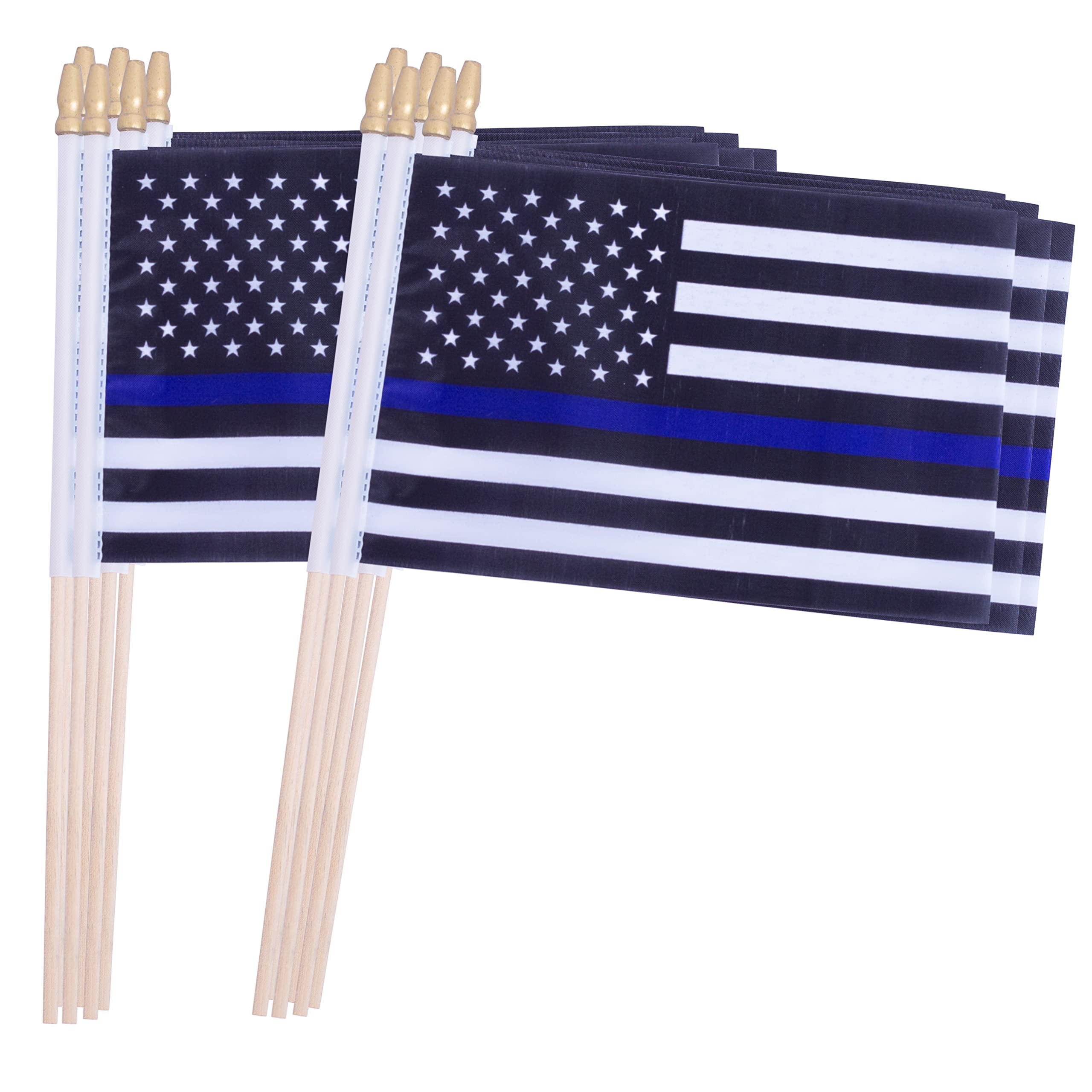 Tsmd Thin Blue Line American Police Stick Flag Small Mini Hand Held Blue Lives Matter Flags Honoring Law Enforcement Officers Fl