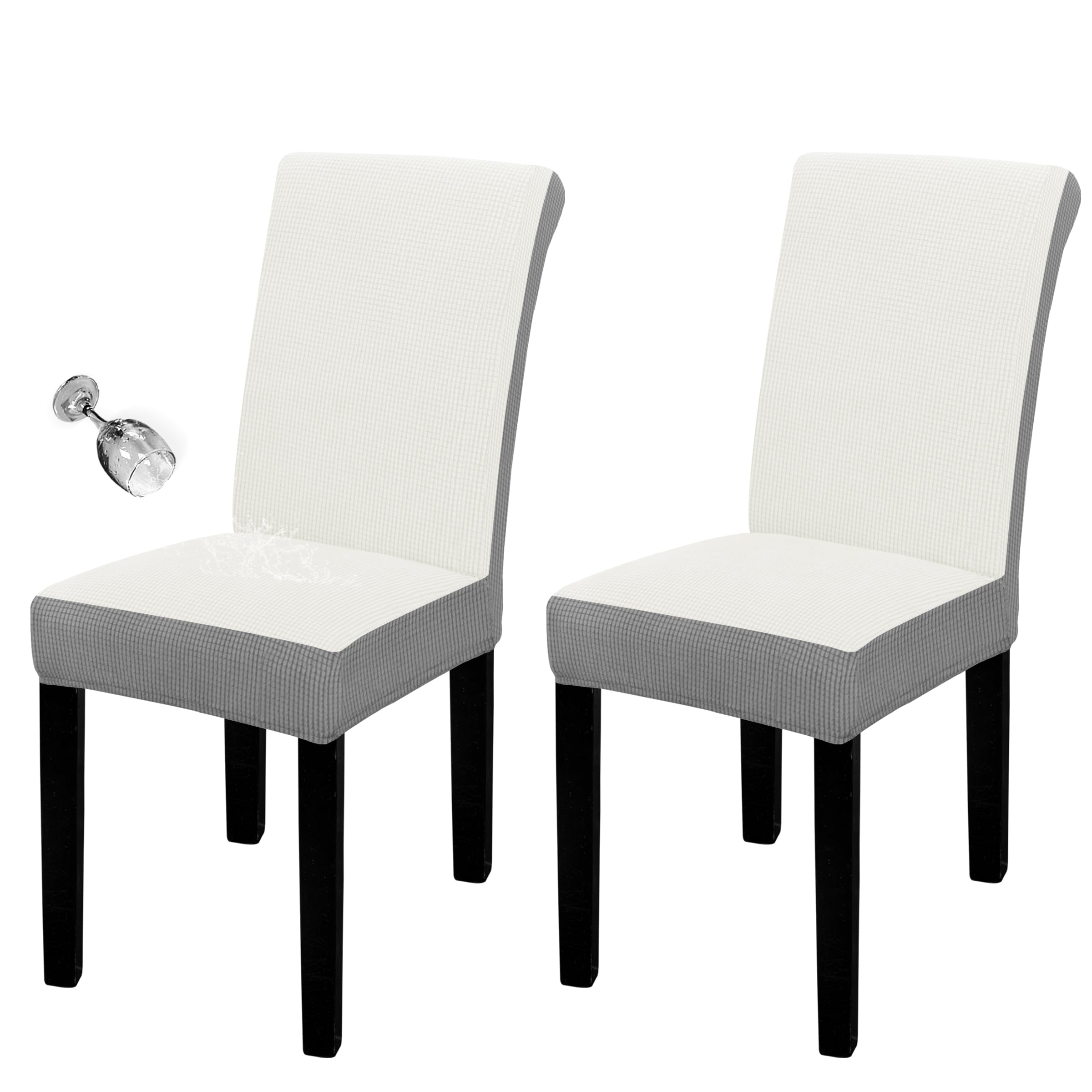 Easy-Going 100% Waterproof Dining Room Chair Cover Set Of 2, Stretch Jacquard Parson Chair Slipcover Removable Washable Chair Protector For Home, Restaurant, Banquet (Xlarge, Cream/Light Gray)
