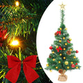 vidaXL Green Artificial Christmas Tree with Ornaments – Includes 20 Energy-Efficient LED Lights and Wooden Base – Indoor and Outdoor Use – 2 ft Height