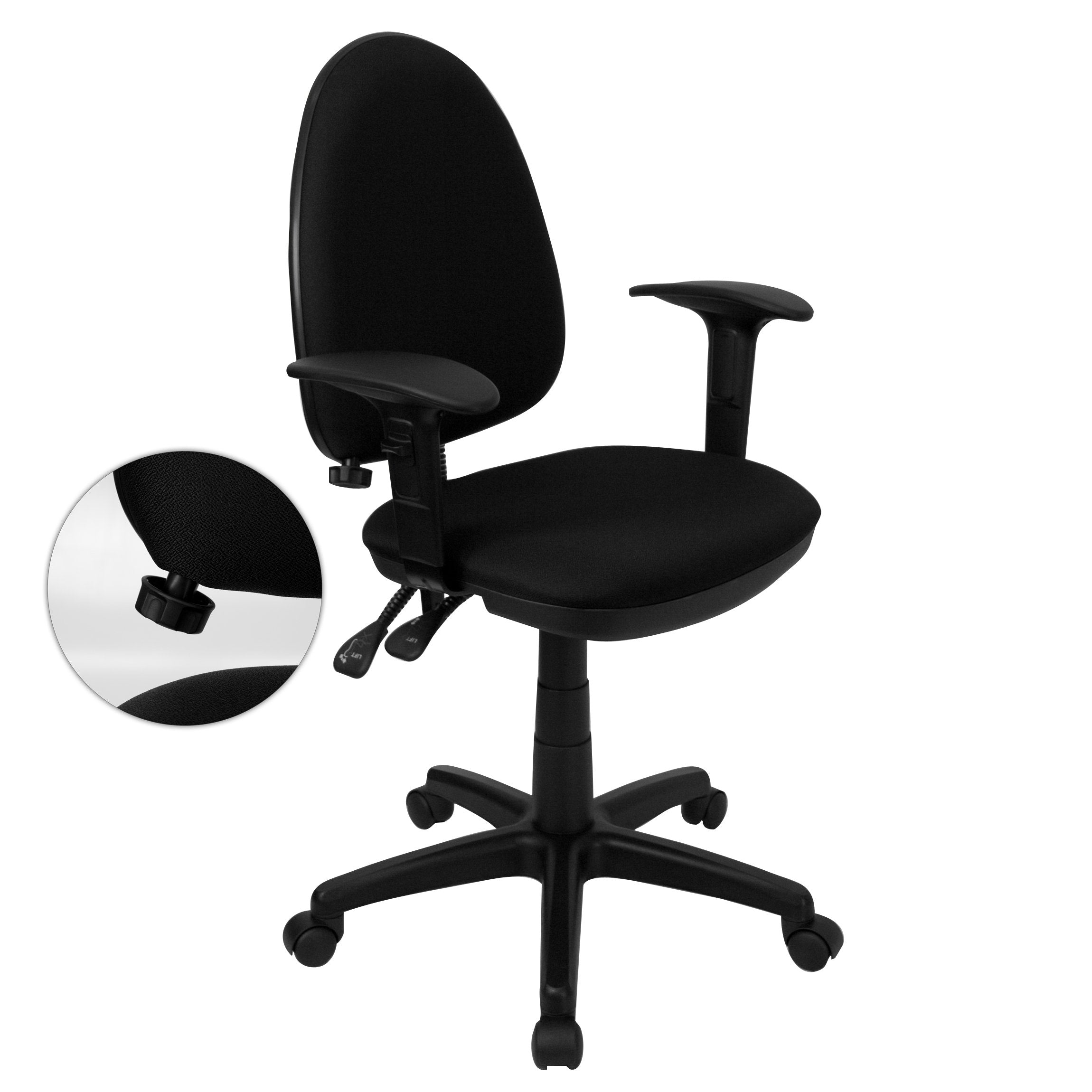 Flash Furniture Linus Mid-Back Black Fabric Multifunction Swivel Ergonomic Task Office Chair with Adjustable Lumbar Support & Arms