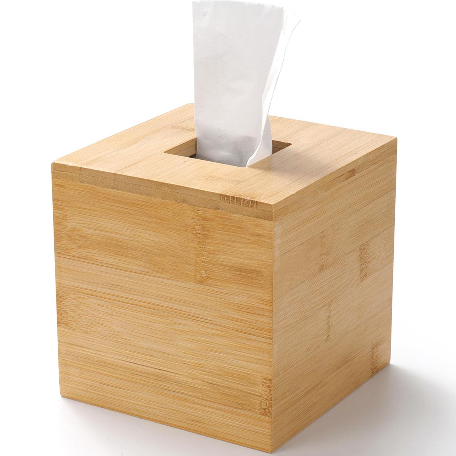 Tissue Box Cover, Square Tissue Box Holder, Bamboo Facial Paper Holder for Bathroom, Bedroom, Dinner Table, Office (1 Pack, 5.7 