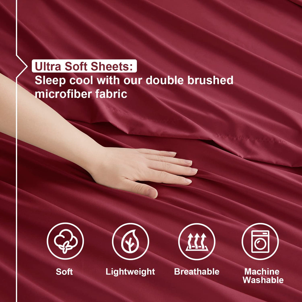 Nestl Full Size Sheet Sets - 4 Piece Full Size Sheets, Deep Pocket, Hotel Luxury, Extra Soft, Breathable And Cooling, Burgundy Red Bed Sheets For Full Size Mattress