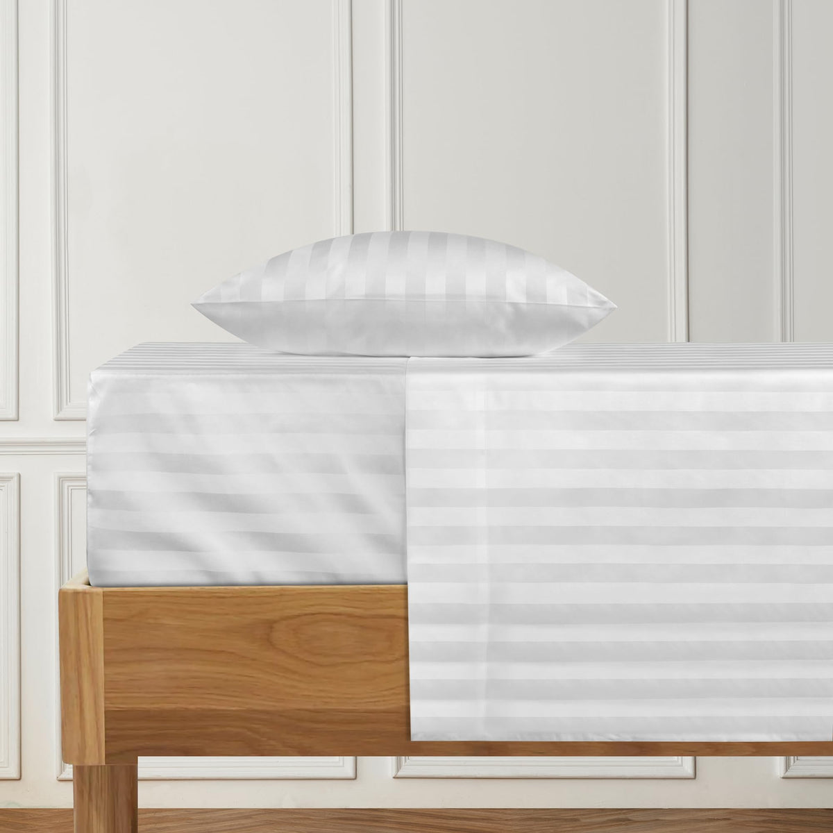 Urbanhut 800 Thread Count Egyptian Cotton Twin Size Damask Striped Sheets Set (3 Pc) - Ultra Soft & Smooth, Thick & Crisp Sateen