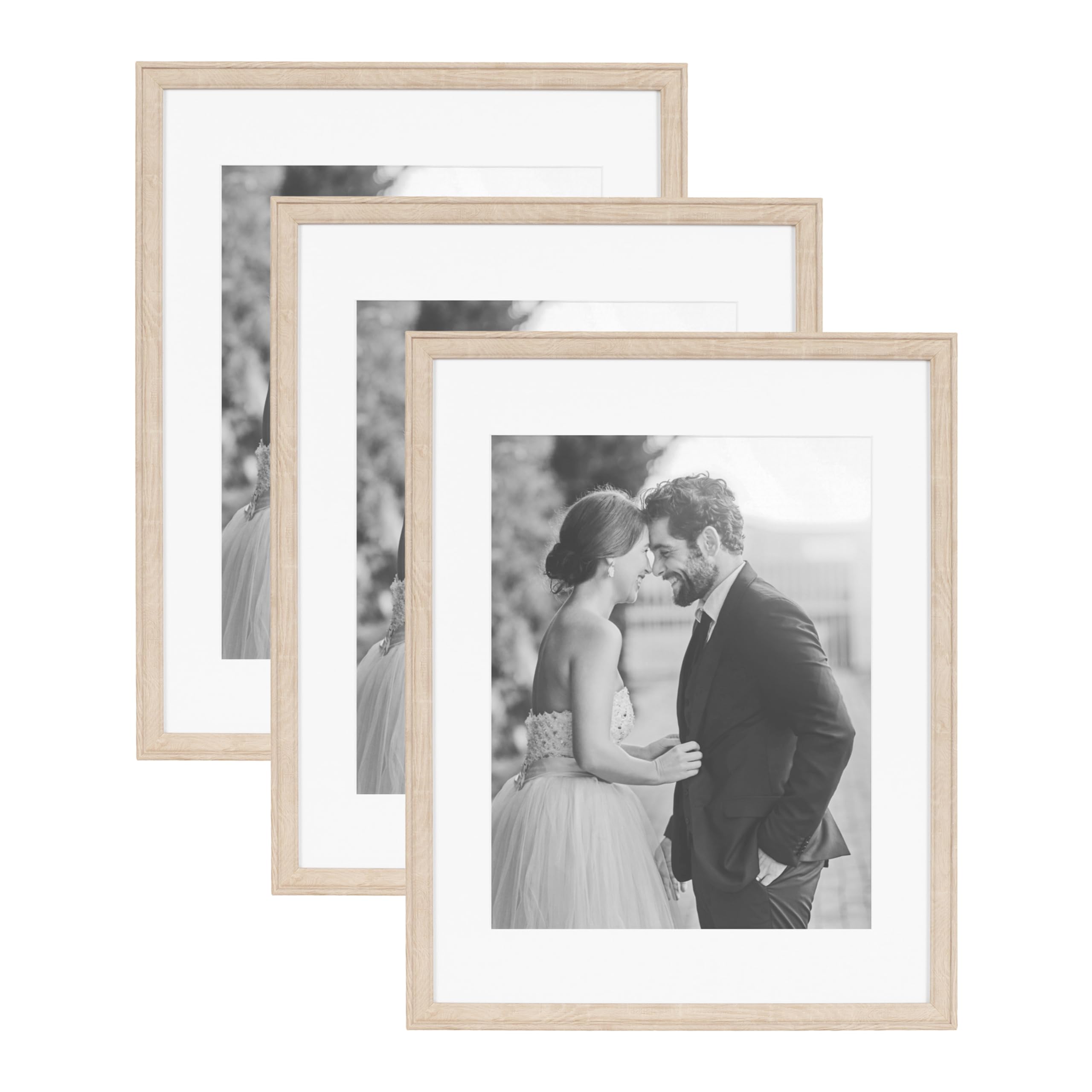 Kate and Laurel Adlynn Rectangle Picture Frame Set of 3, 14 x 18 matted to 11 x 14, Natural, Transitional Three-Piece Frame Set 
