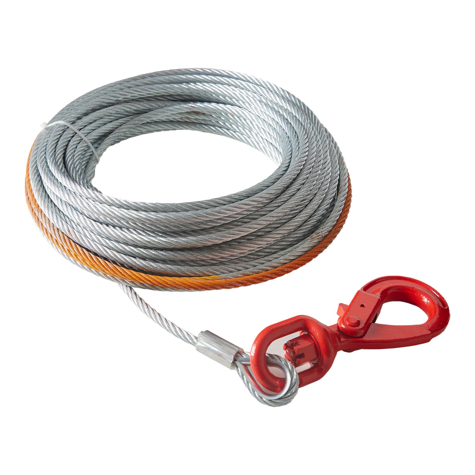 VEVOR Galvanized Steel Winch Cable, 3/8 Inch x 100 Feet 15,200 lbs Breaking Strength, Wire Winch Rope with Swivel Hook, Towing C