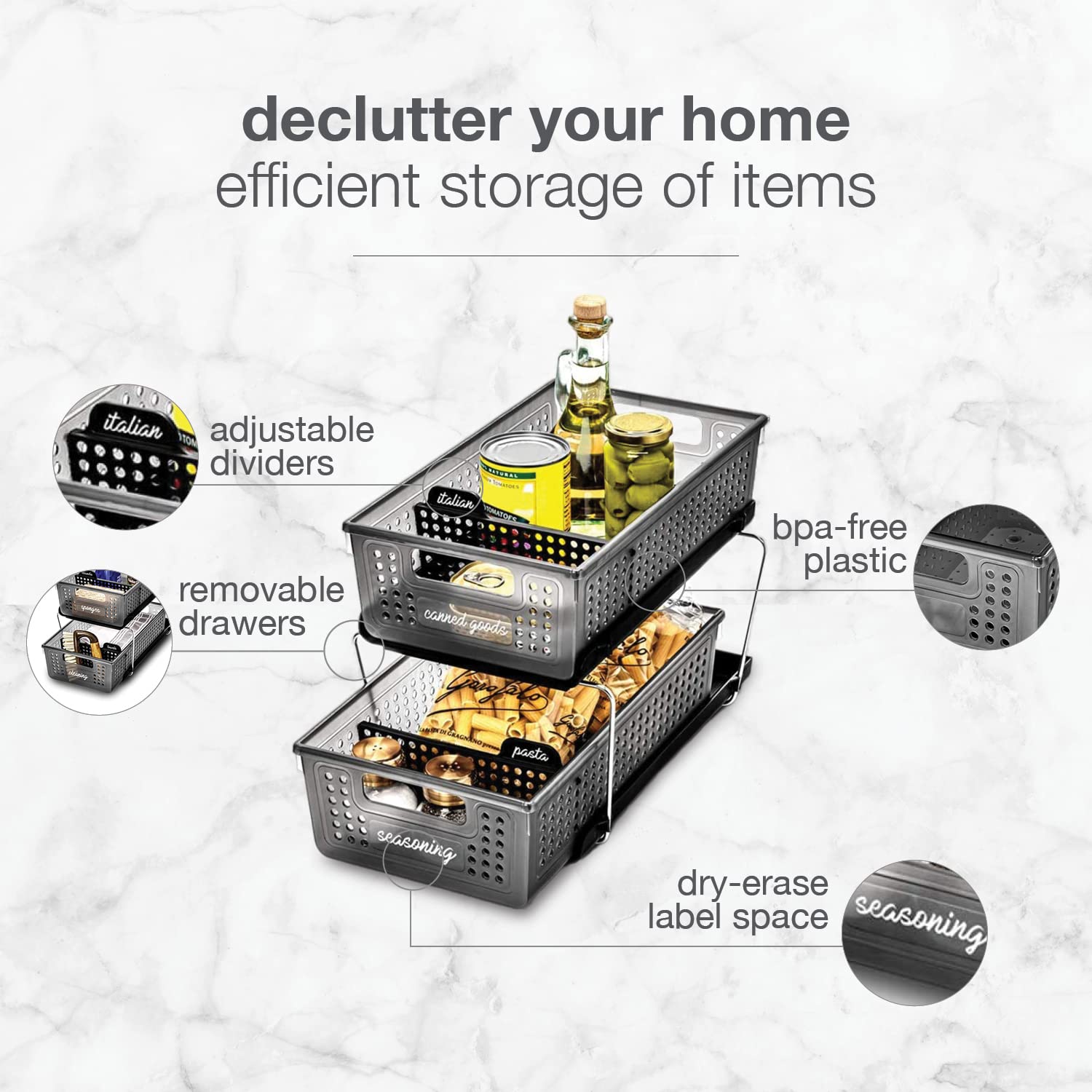 Madesmart 2-Tier Organizer Multi-Purpose Slide-Out Storage With Handles And Dividers For Home And Bath, Bpa Free, Pack Of 1, Car