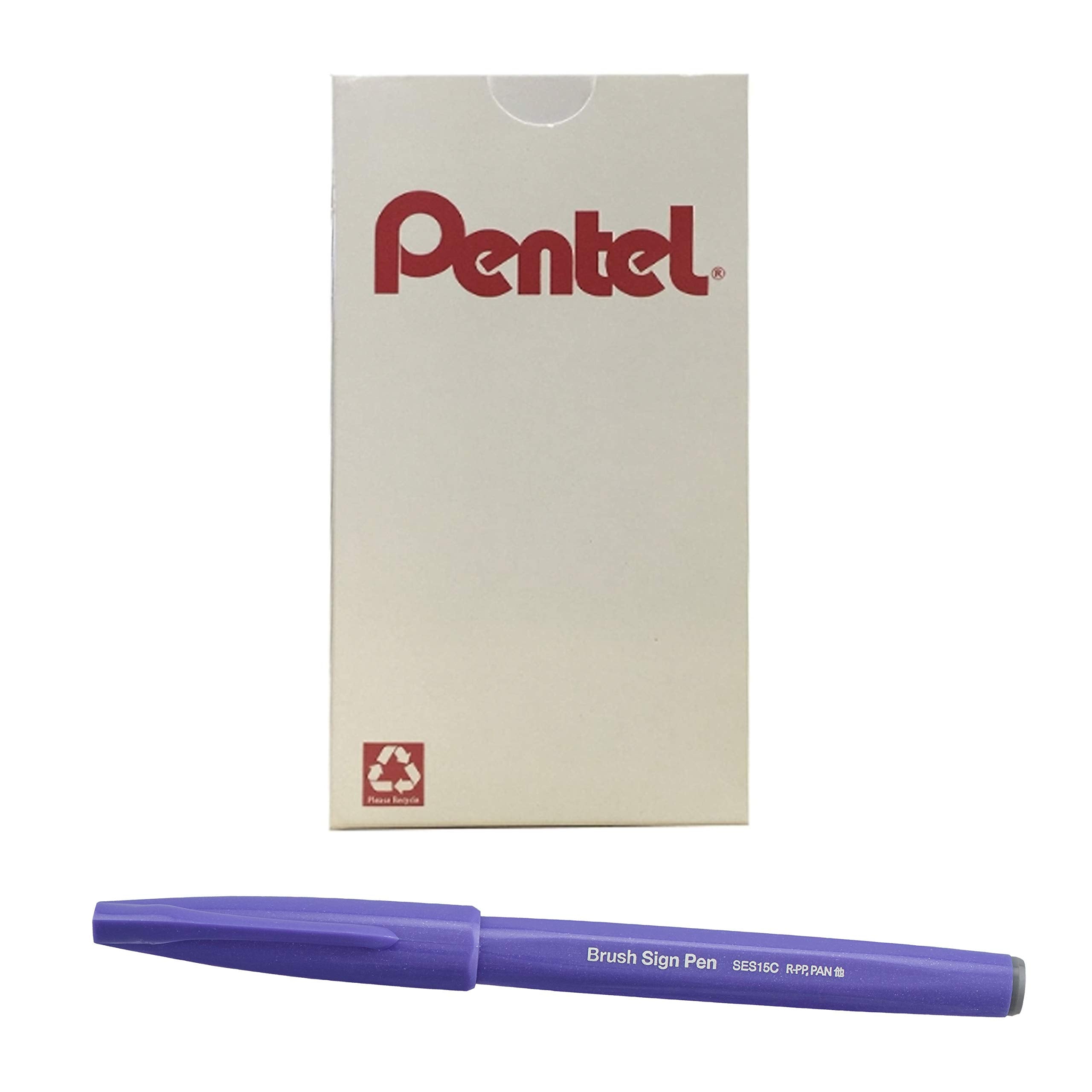 Pentel Arts Sign Pen Brush, Blue Violet Ink, Box Of 12 Pens