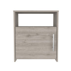 Omaha Nightstand, Single Door Cabinet, Metal Handle, 1 Shelf, Superior Top, Light Gray