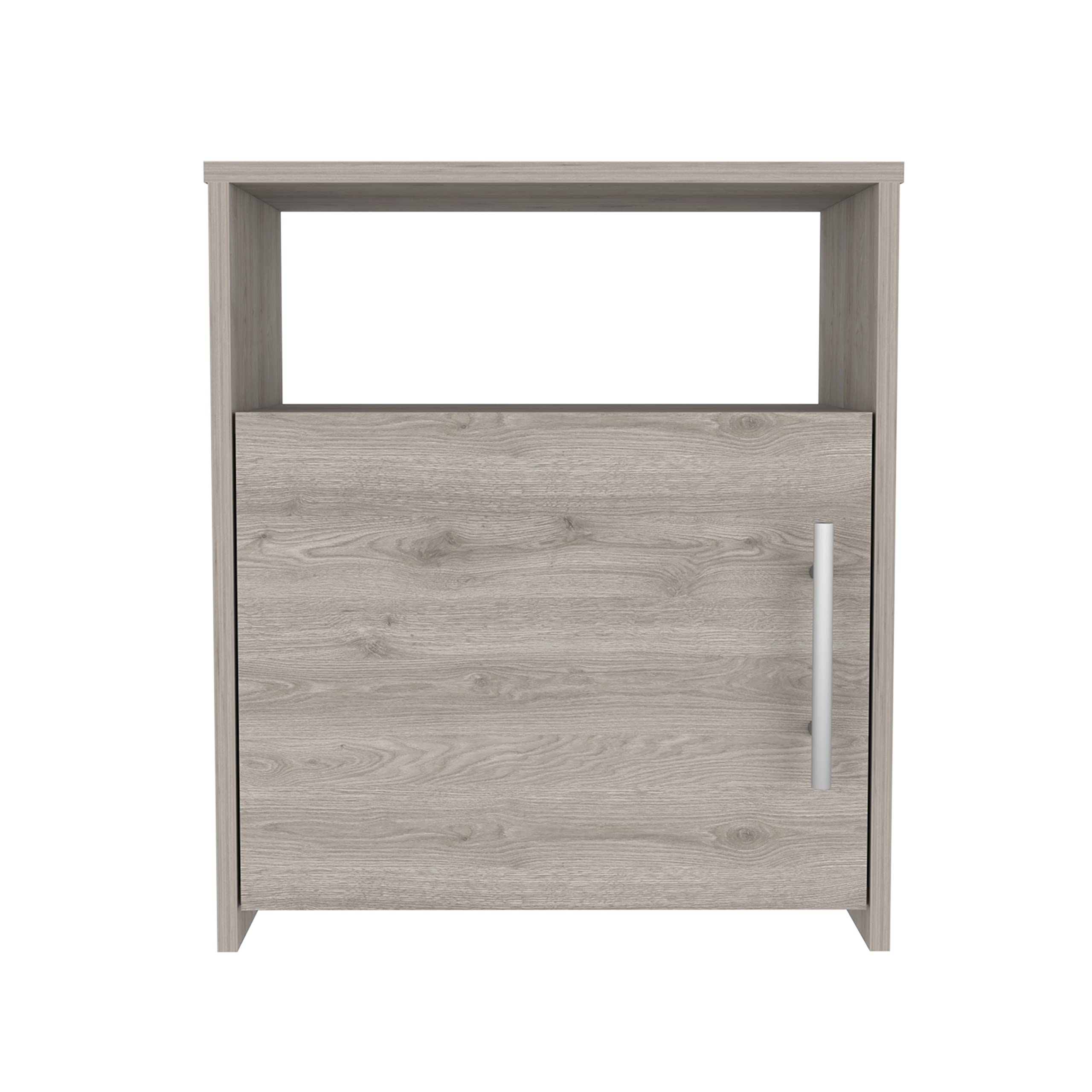 Omaha Nightstand, Single Door Cabinet, Metal Handle, 1 Shelf, Superior Top, Light Gray