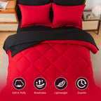 Cosybay Bed In A Bag King Reversible Comforter Sets 7Pcs All Season Down Alternative Bedding Sets Red And Black With Comforter,