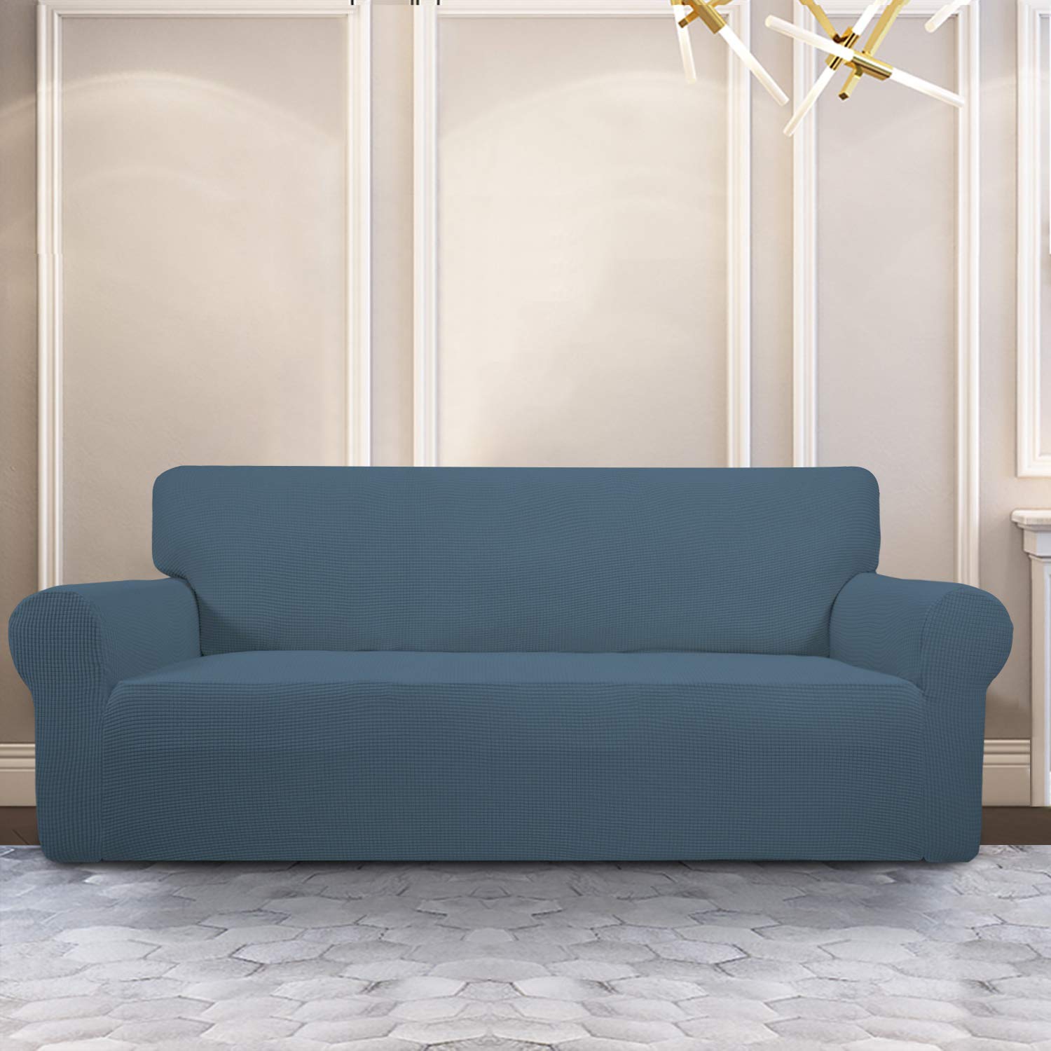 Purefit Stretch Sofa Slipcover – Spandex Jacquard Non Slip Soft Couch Sofa Cover, Washable Furniture Protector With Non Skid Foam And Elastic Bottom For Kids (Sofa, Bluestone)