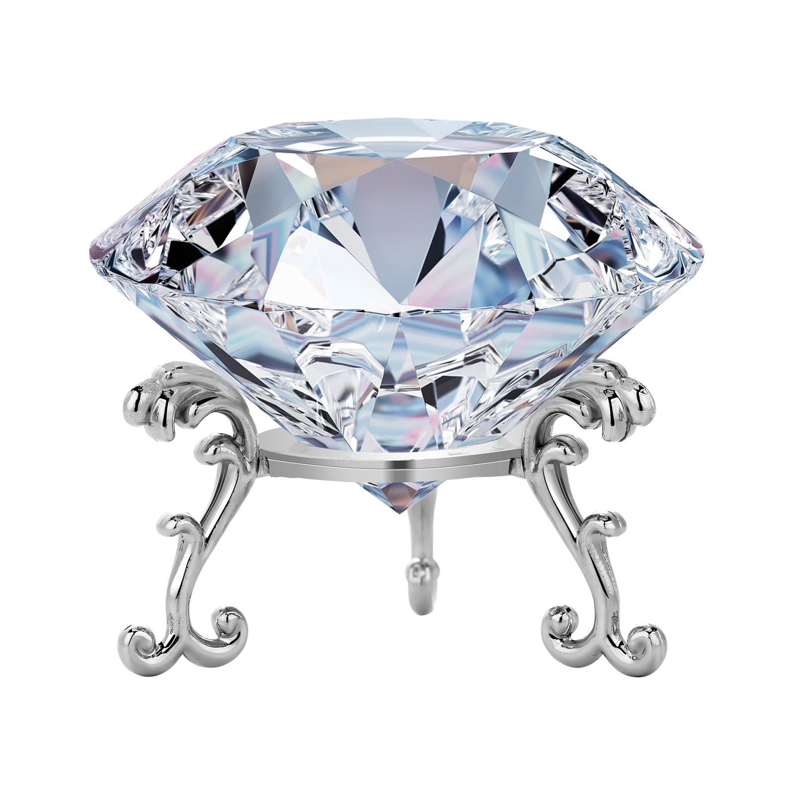 MerryNine Top K9 Clear Crystal Diamond Paperweight Decoration with Sliver Triangle Base, Decoration Wedding, Store, Home, Office