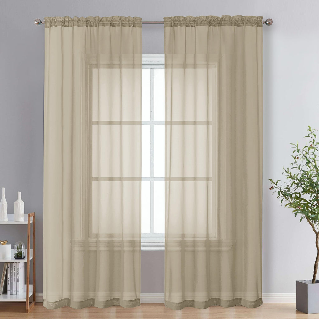 Ovzme Taupe Sheer Curtains 84 Inches Long 2 Panels - Soft Light Filtering Window Sheer Panels For Living Room/Bedroom, Top Dual