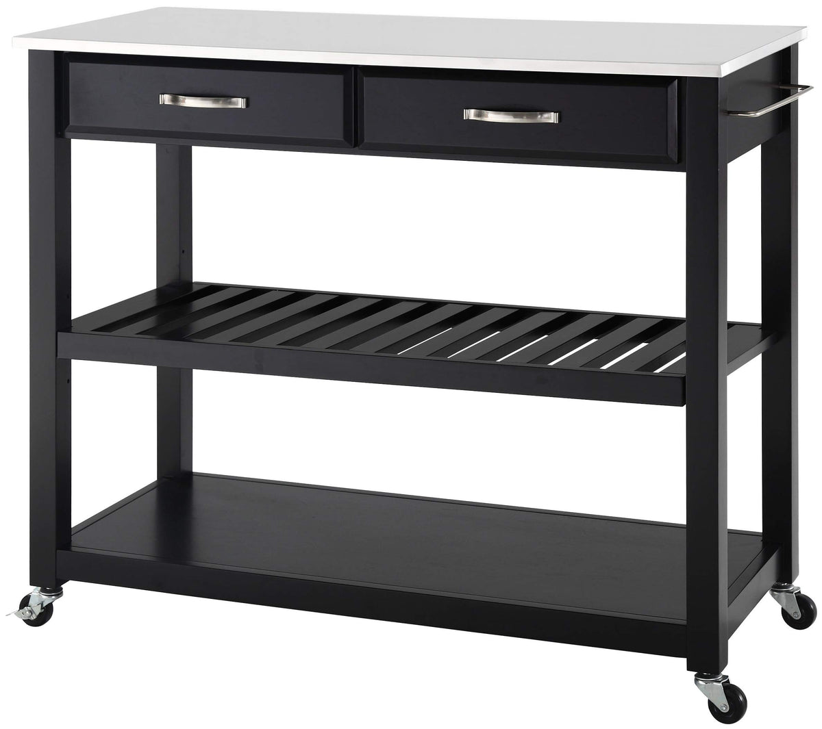 Crosley Furniture Stone Top Kitchen Prep Rolling Cart, Microwave Stand, Coffee Bar, With Shelves, Black