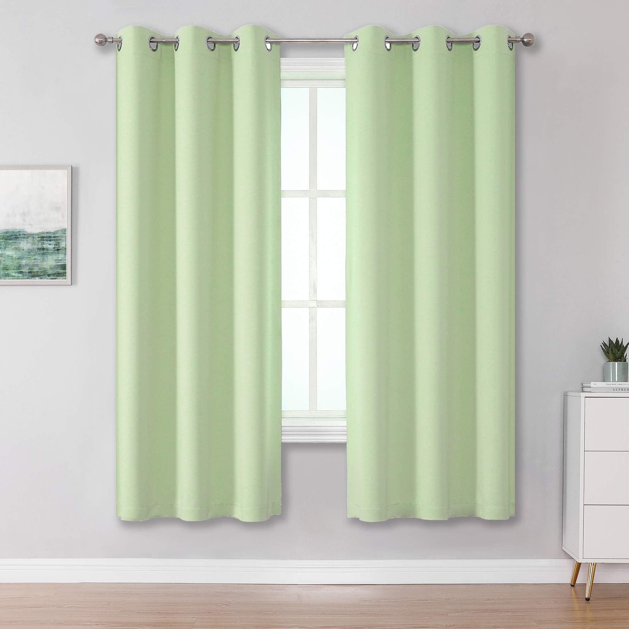Dualife Light Green Blackout Curtains For Baby Nursery 63 Inch Length Room Darkening Curtains Panels For Bedroom And Living Room