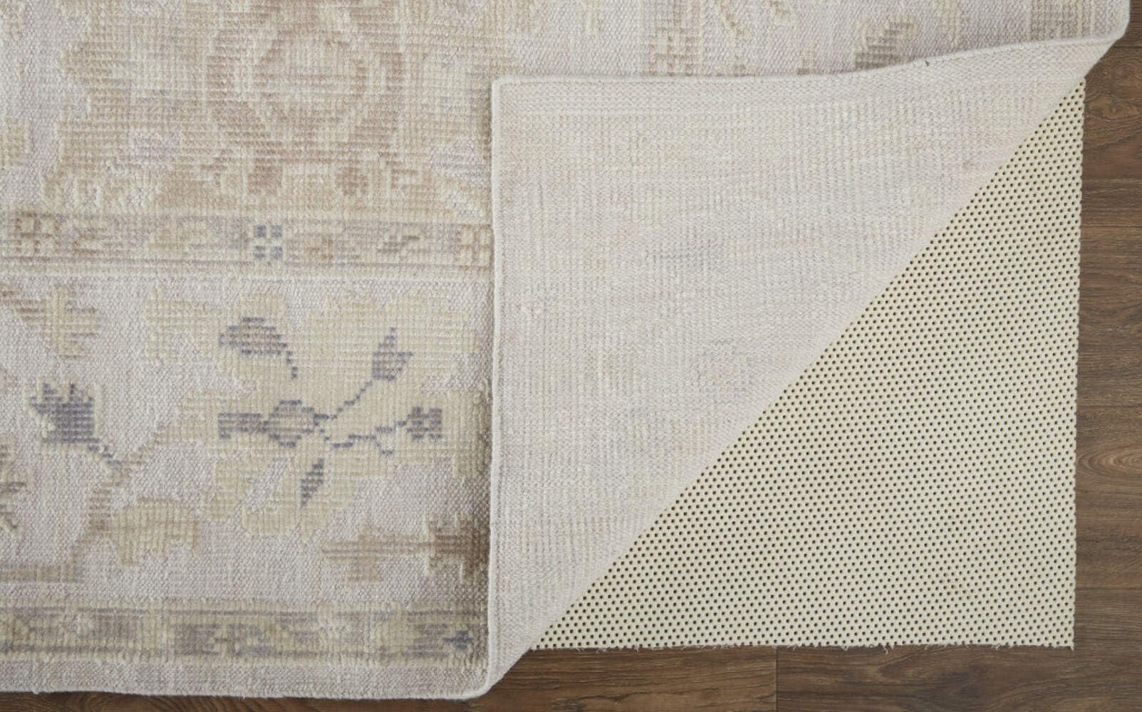 HomeRoots 515007 8 x 10 ft. Tan Ivory & Orange Floral Hand Knotted Stain Resistant Rectangle Area Rug
